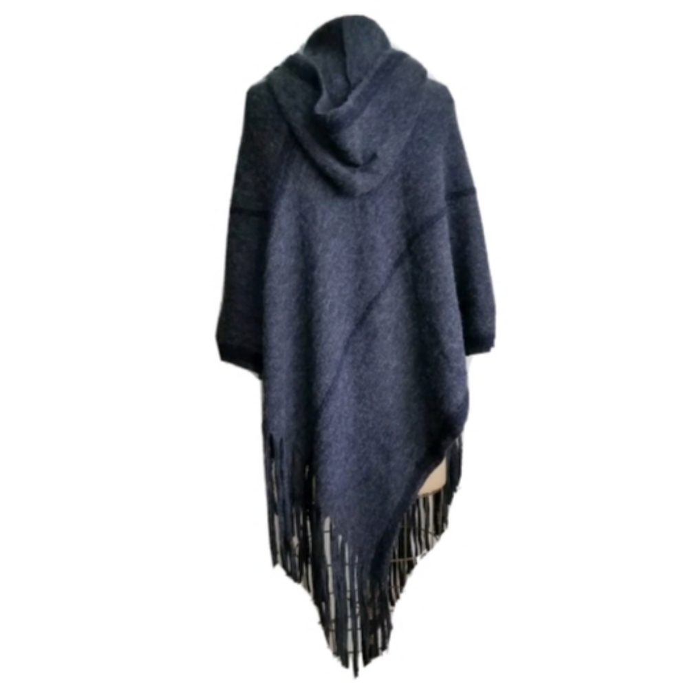 NEW Denim Blue Long Soft Asymmetric Poncho… - Picture 3 of 7